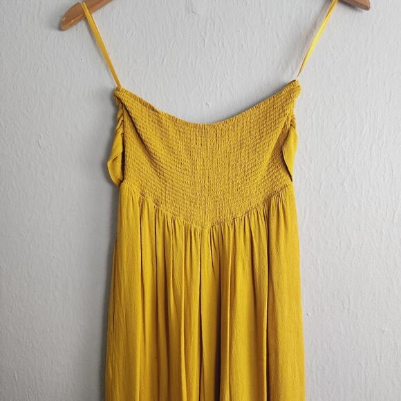 UO Candy Tie-Front Strapless Jumpsuit Cropped Wide Leg Mustard S 70s - Picture 12 of 14